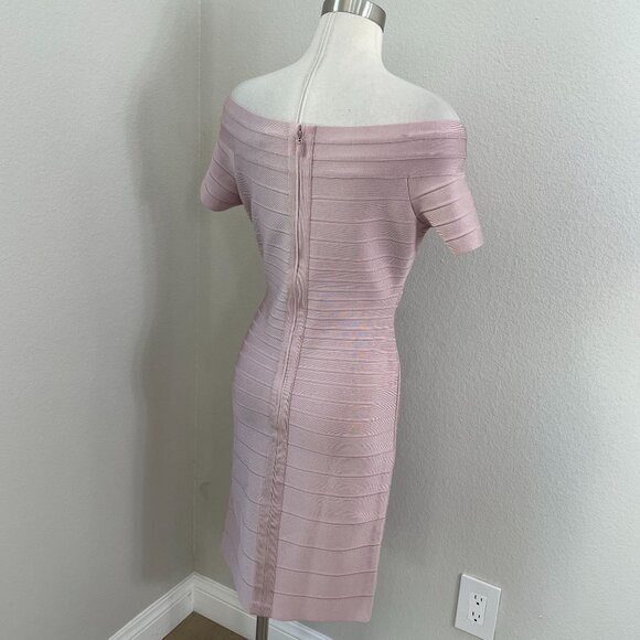 Herve Leger Womens Large Off Shoulder Bandage Dress Blush Pink Cocktail Party - Picture 3 of 12